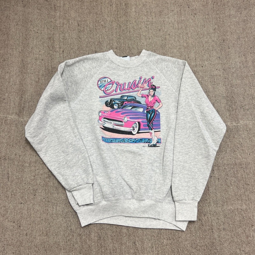 Vintage Still Crusin‎ Sweatshirt Mens XL Gray 1990s Classic Car Hot Rod